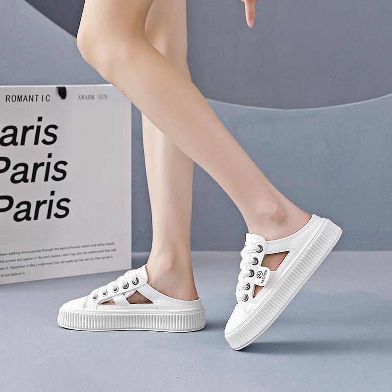 Black bag head half slippers women's new women's canvas shoes flat-bottomed casual half-tray women's shoes 831