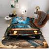 3D Halloween Rundown Car Skeleton Horror Scene Carpet Retro Rundown Car Living Room Carpet Home Decoration Gift