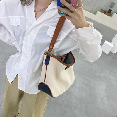 College Style Contrasting Color Tote Canvas Bag for Women Large Capacity Commuting Bag for Women Fashion One-shoulder Crossbody Bag