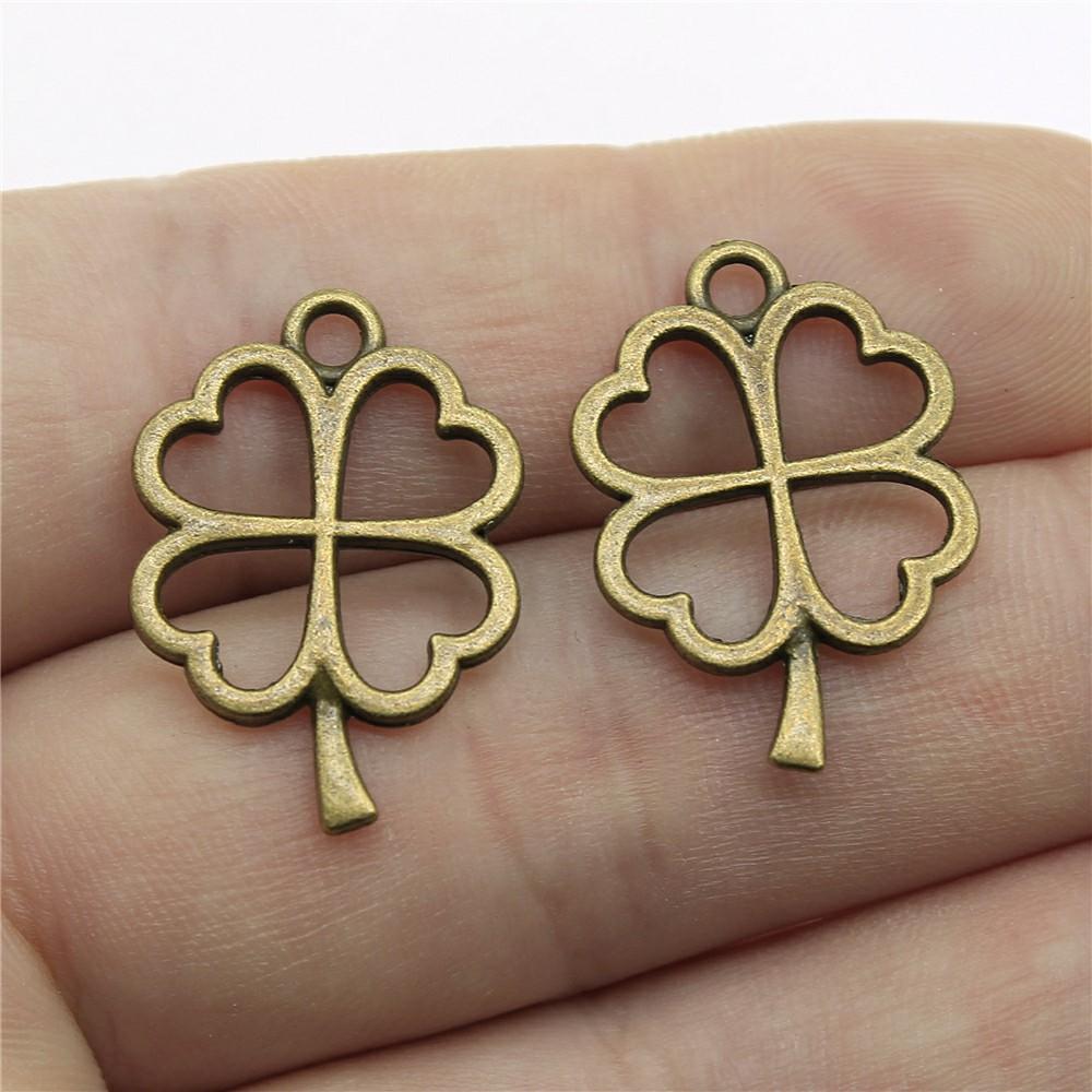 20pcs Clover Charms Tibetan Bronze Silver Color Pendants Antique Jewelry Making DIY Handmade Craft