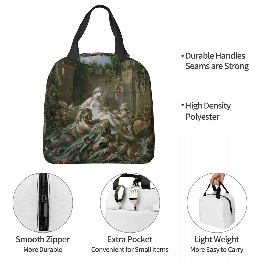 Fountain Of Venus Francois Boucher Insulated Lunch Bag for Women Children Portable Food Boxes Thermal Lunch Box Tote