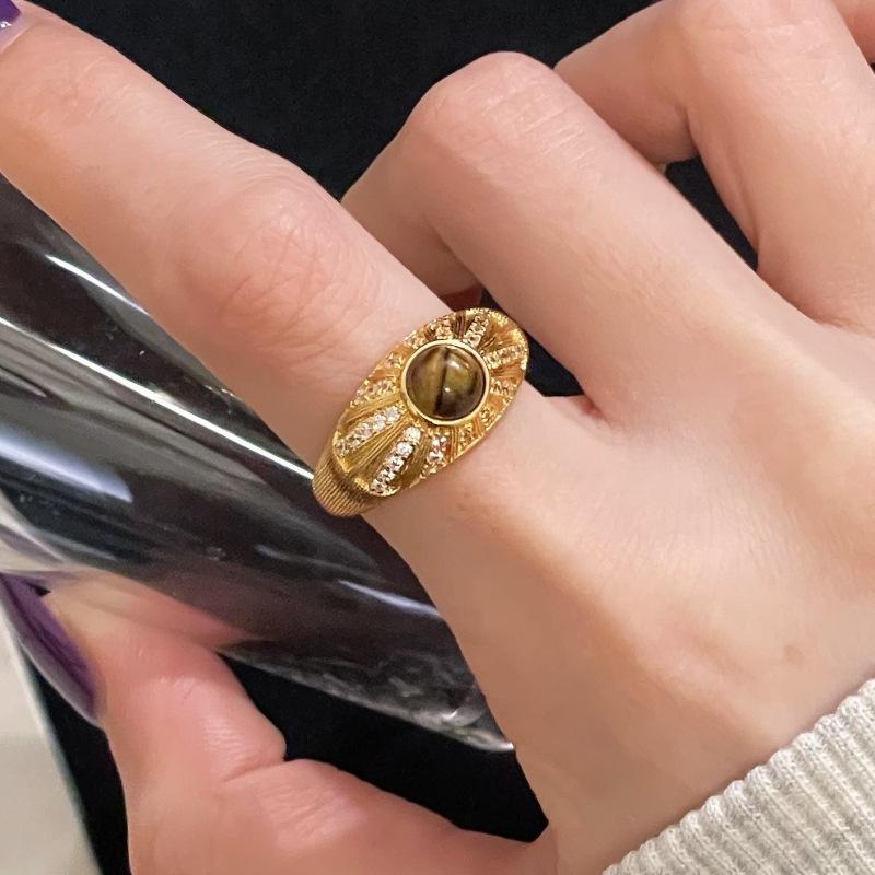 New Tiger'S Eye Stone Ring Opening Adjustable Accessories Niche Design Advanced Sense Index Finger Ring Women
