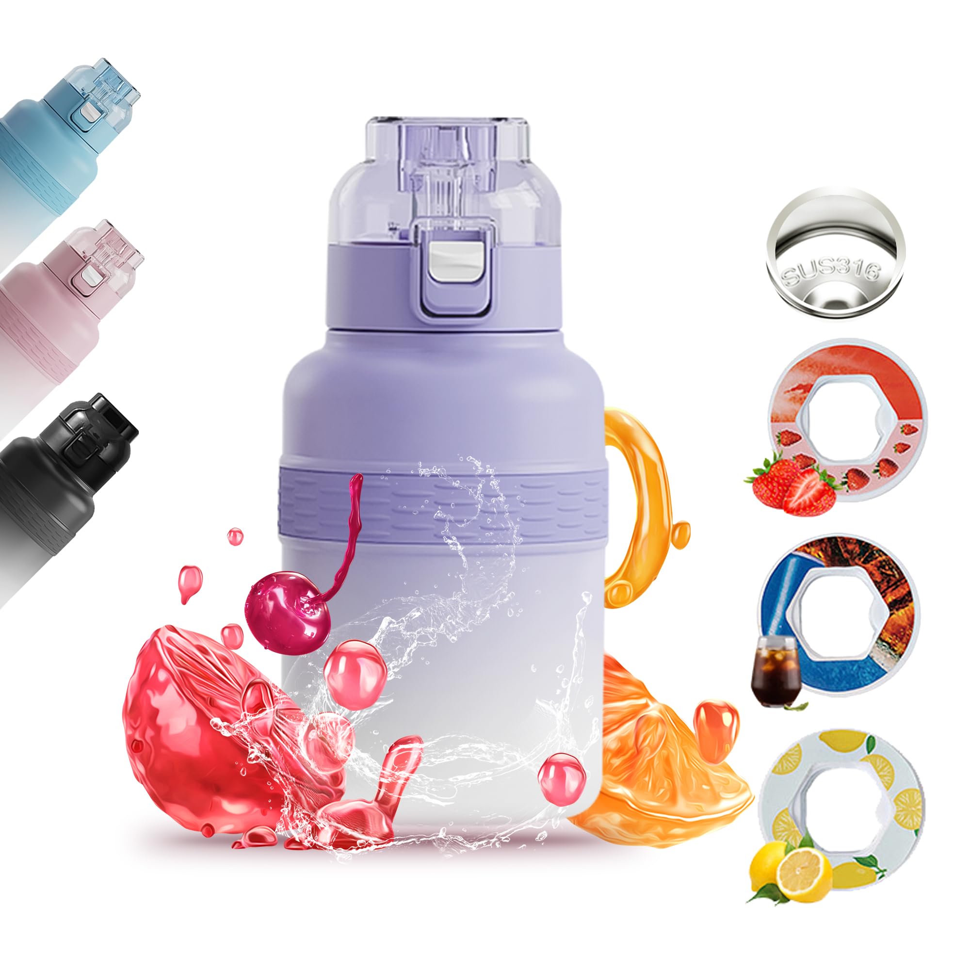 

Air A Water Bottle, 600ml, Insulated 316 Stainless Steel Sports Water Bottle with 3 Fruit Flavors, Zero Sugar & BPA-Free, Gradient Colors, Keeps