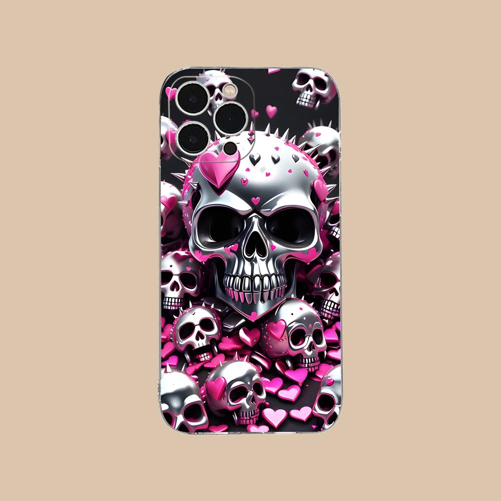 

Luxury Silver Skull Mobile Phone Case for iPhone 17 16 15 14 13 12 11 X XR XS Air Pro Max Plus Mini Clear Colorful Cover Cover iPhone XS Max