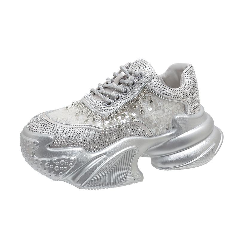 Fashion 2025 New Spring Summer New Luxury Mesh Rhinestone Women's Shoes Casual Fashion Breathable Versatile Sports Shoes Polyamide Sole