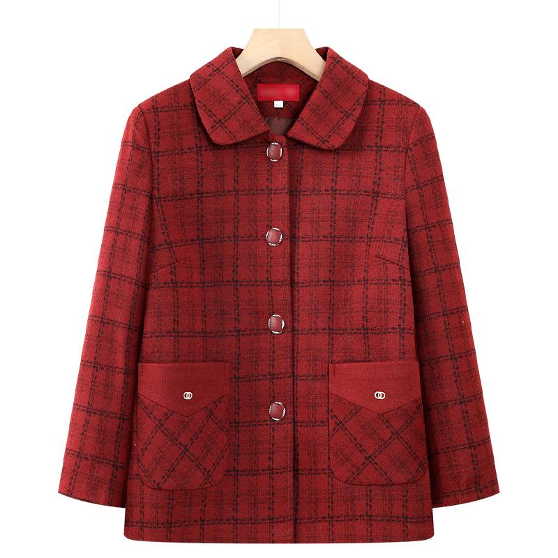 

Spring Plaid Lapel Jacket for Middle-Aged & Elderly Women – Stylish Grandma s Spring/Autumn Top 2XL (95-110 lbs)