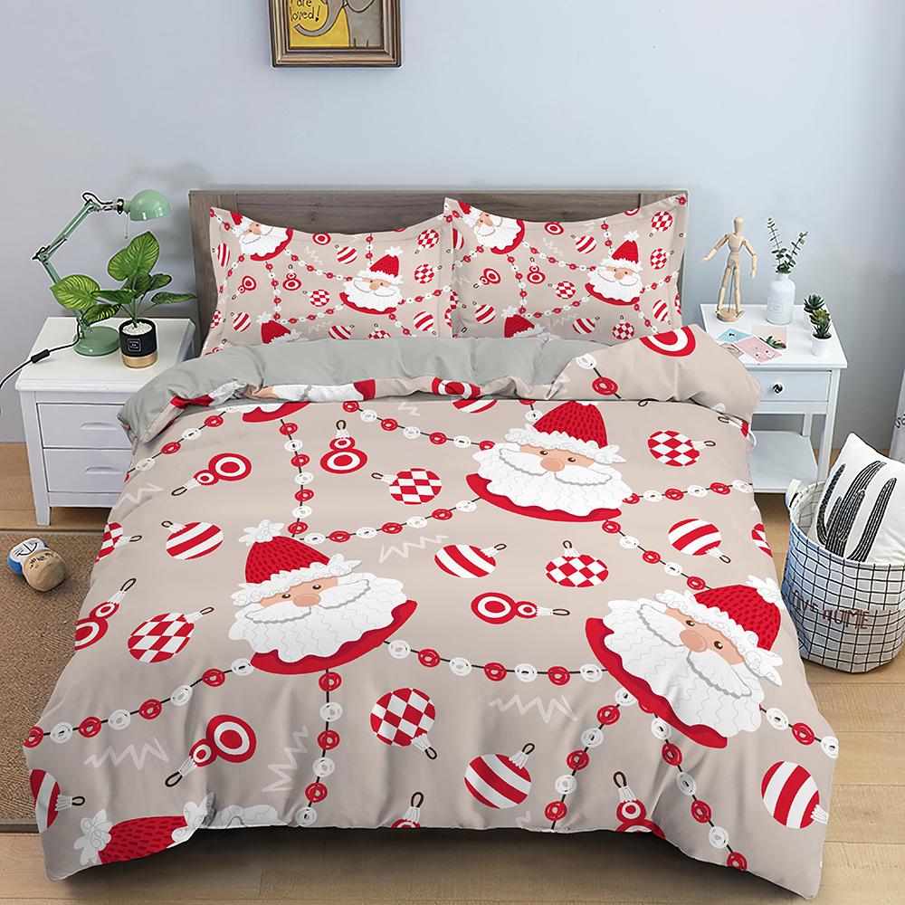 Merry Christmas King Queen Duvet Cover Xmas Bedding Set For Kid Santa Claus Quilt Cover Cartoon 2/3Pcs Polyester Comforter Cover