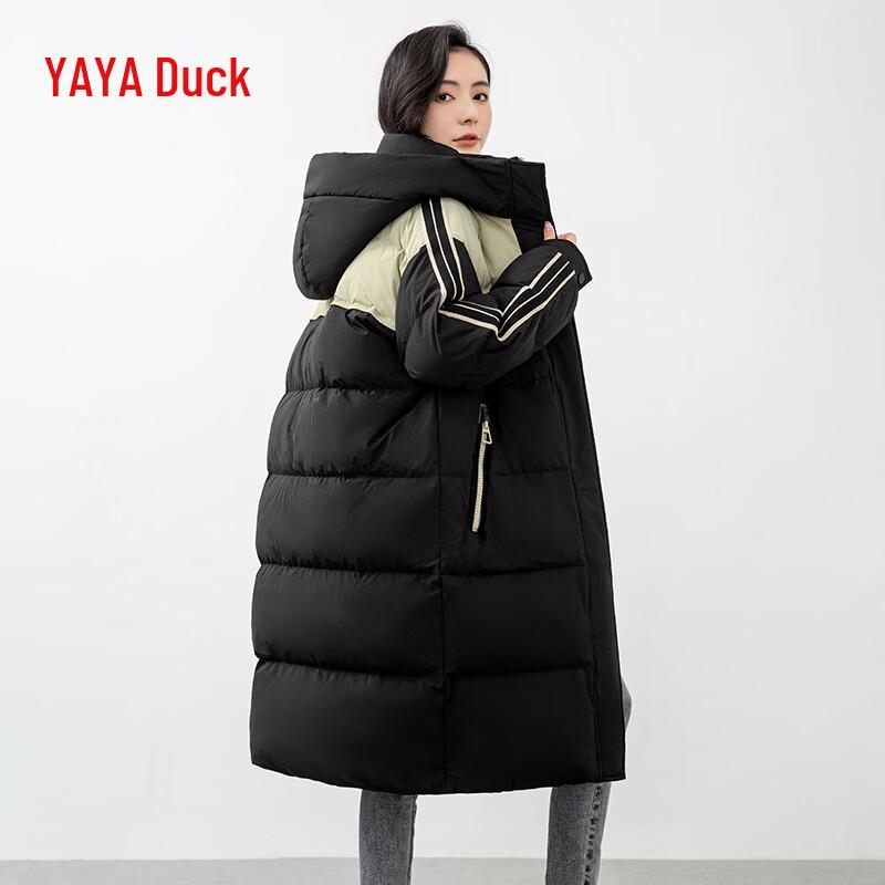 YAYA Women s Long Hooded Straight Fit Down Puffer Coat M