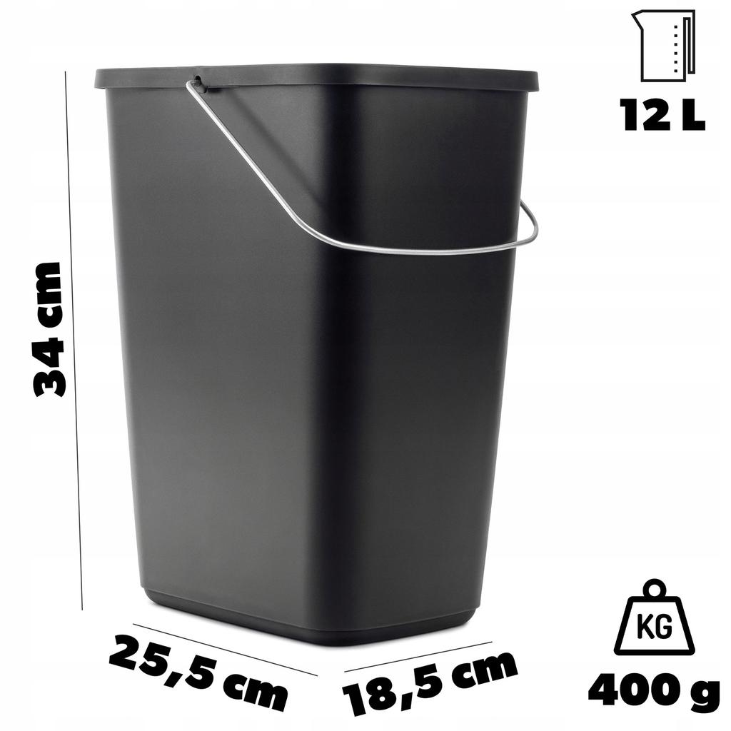 KADAX 12L Trash Can Waste Container Black with Handle Bucket