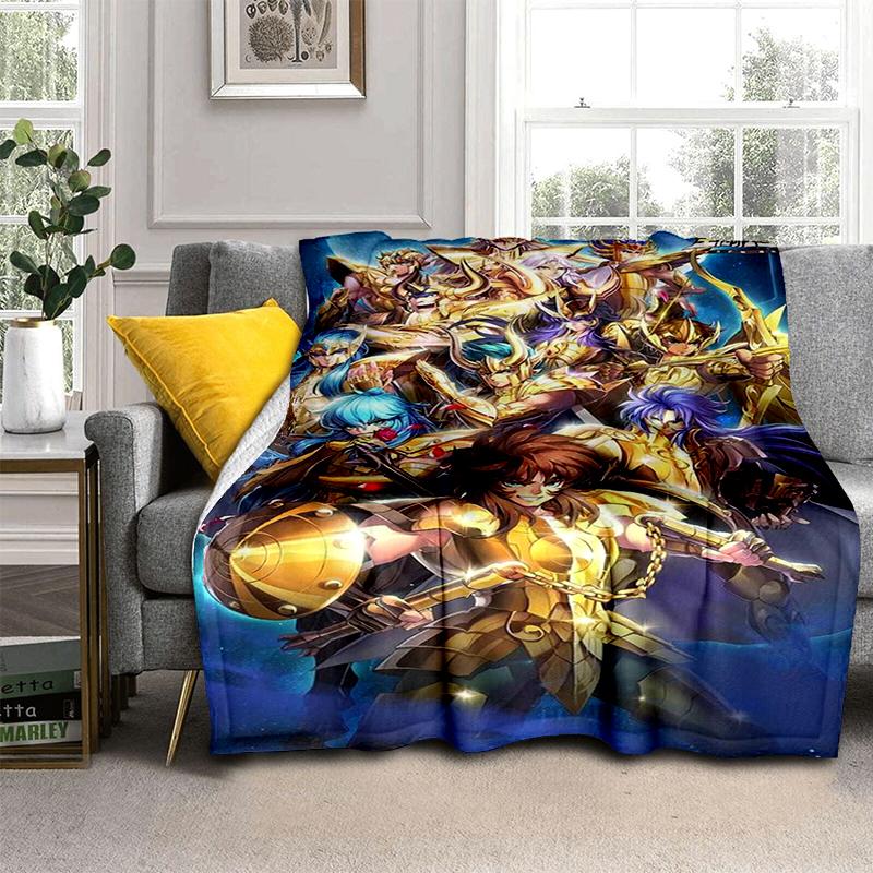 Cartoon Anime Saint-Seiya Glod Throws Blanket Kids Super Soft Blankt for Sofa Travel Couch Picnic Flannel Blanket Birthday Gift
