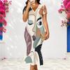 Women Plus Size V Neck Short Sleeve Fitted Abstract Printed Fishtail Dress