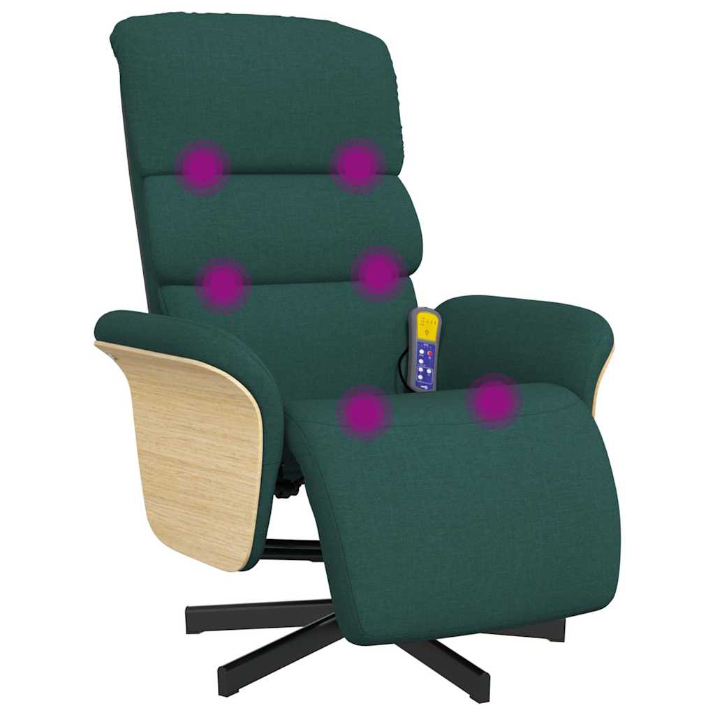 Massage Chair with Footrest Dark Green Fabric