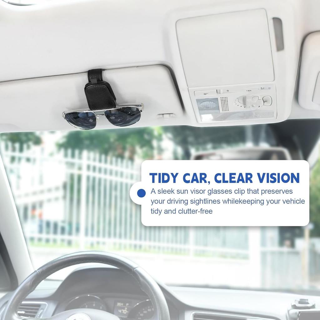 JUSTTOP 2Pack Sunglasses Holders For Car,Magnetic Leather Buckle Sun Visor Sunglass Clip,Ticket Card Clip Sunglasses Mount,Car Interior Accessories