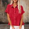 Women's Fashionable Loose-Fit Casual Shirt Button-Up Short-Sleeve Cotton-Linen Blend Top