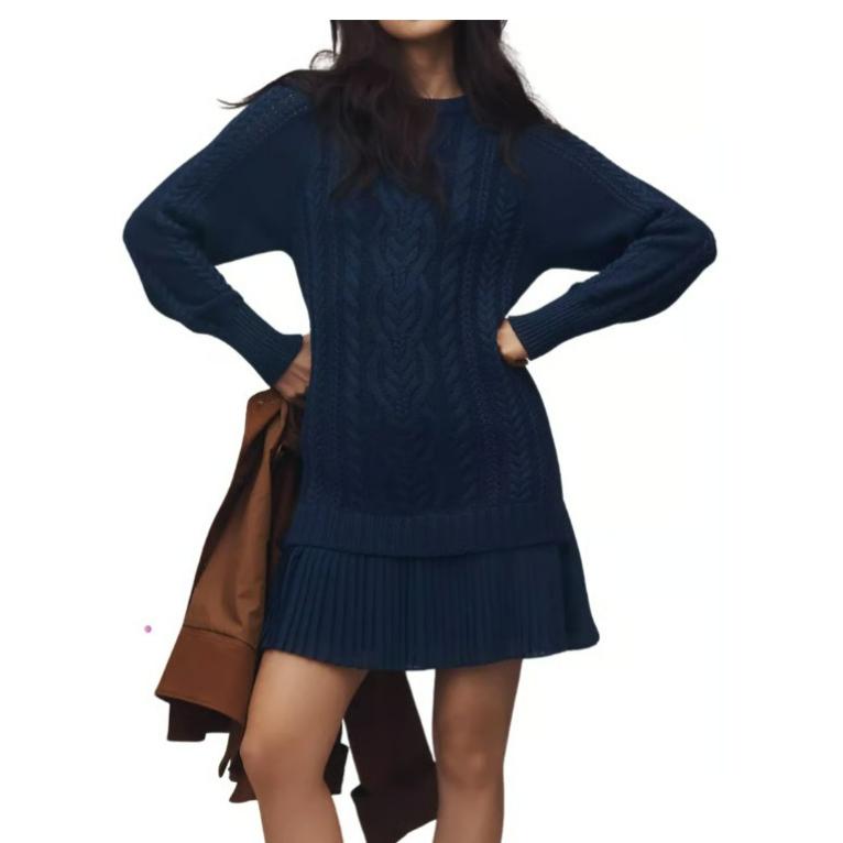 Autumn and Winter Fashion All-match Women's Woolen Solid Color Sweater Dress