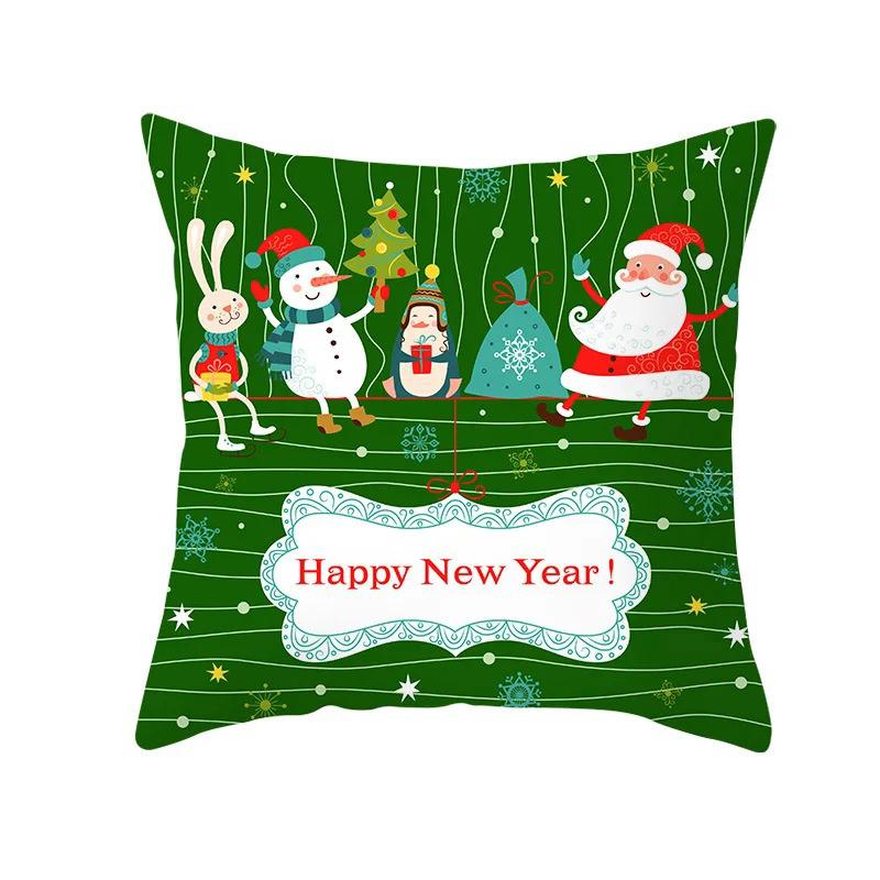 Cartoon Christmas Christmas Laor Decorative Pattern Cushion Cover Home Decoration Cushion Cover Sofa Pillowcase Merry Christmas