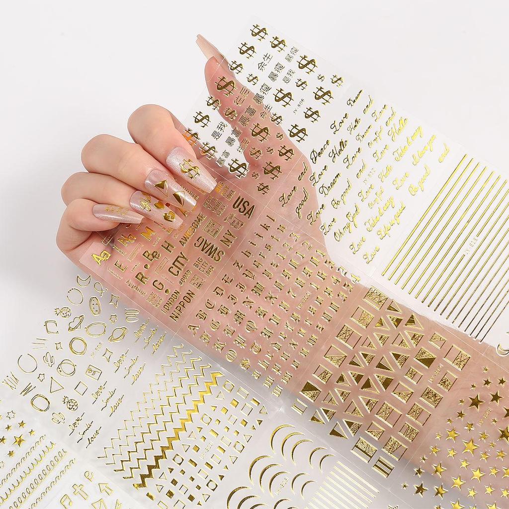 Gold 3D Self-Adhesive Full Cover Nail Stickers for Kids - Wearable Manicure Decals