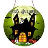 2D Flat Aluminum Decorative Plaques and Ornaments Sign, Halloween Hanging Wall Decor with Haunted Castle Ghost Pumpkin Design, Vintage Metal Sign for