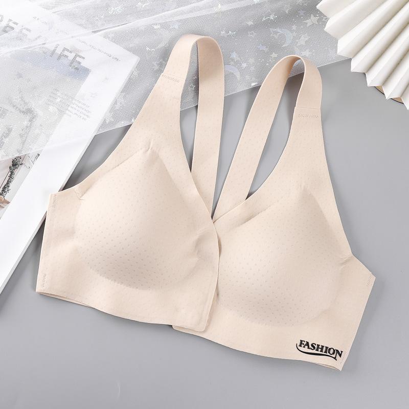 One-piece Ice Silk Seamless Steel Ring, Front Buckle Adjustment Type, Gather and Close Sub-breasts, Beautiful Back, Sports Underwear, Women's Bra