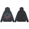 Trendy American Street Style Retro Distressed Letter Print Zipper Hooded Sweatshirt