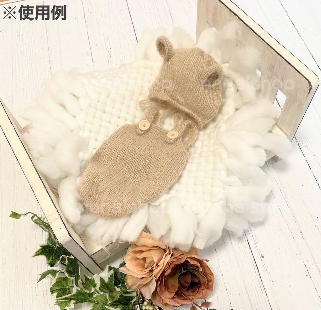 Baby knit outfit bear ear bonnet hat and for newborn photo gray [NANA's shop] set, overalls, shoots, beige, white, (brown)