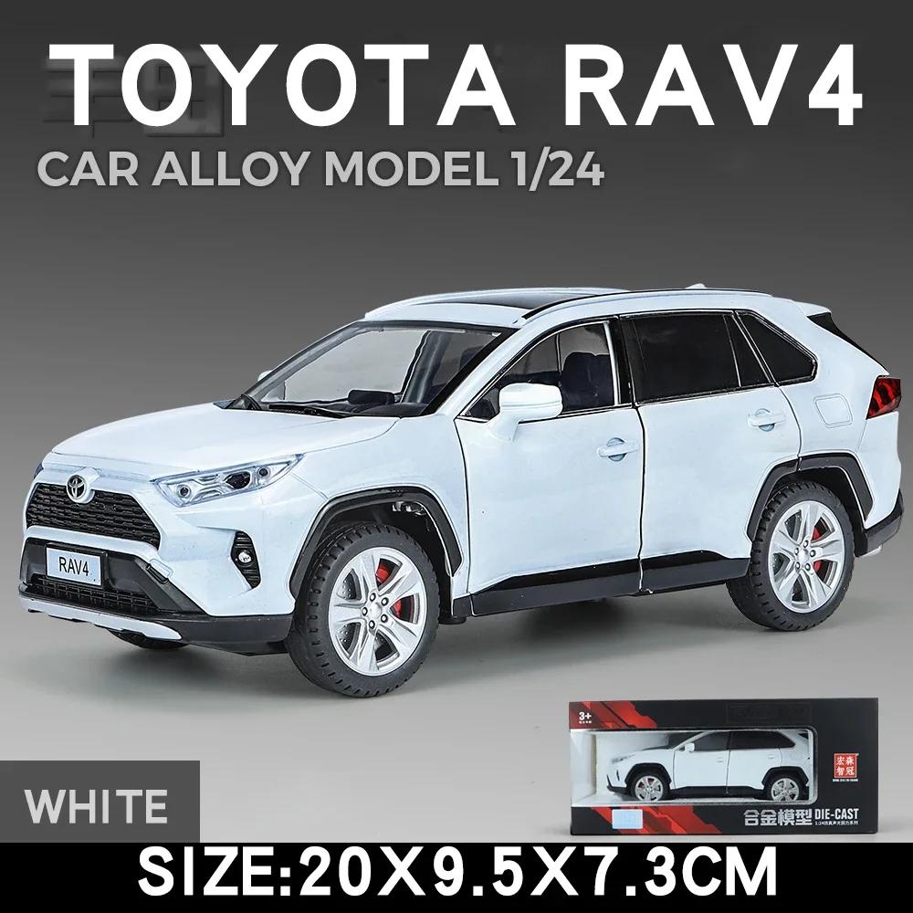 1/24 Scale Toyota RAV4 Off-Road SUV Model Car Metal Diecast Vehicle Simulation Collection Sound & Light Toy for Kids Boys Gift