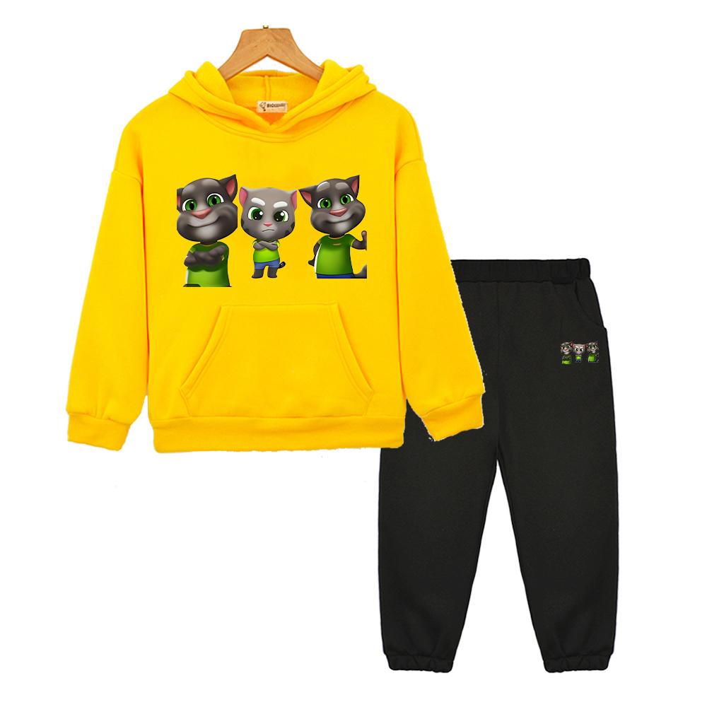 Sprechender Kater Tom Hoodie Fleece Sweatshirt Jungen Mädchen Kapuzen-Sportsets Weihnachtsjacke 2-teilig Pullover+Hose Kinderboutique-Kleidung