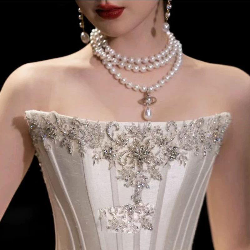 Vintage Pearl Drop Necklace With Copper Pendant For Womens Daily Wear And Gift