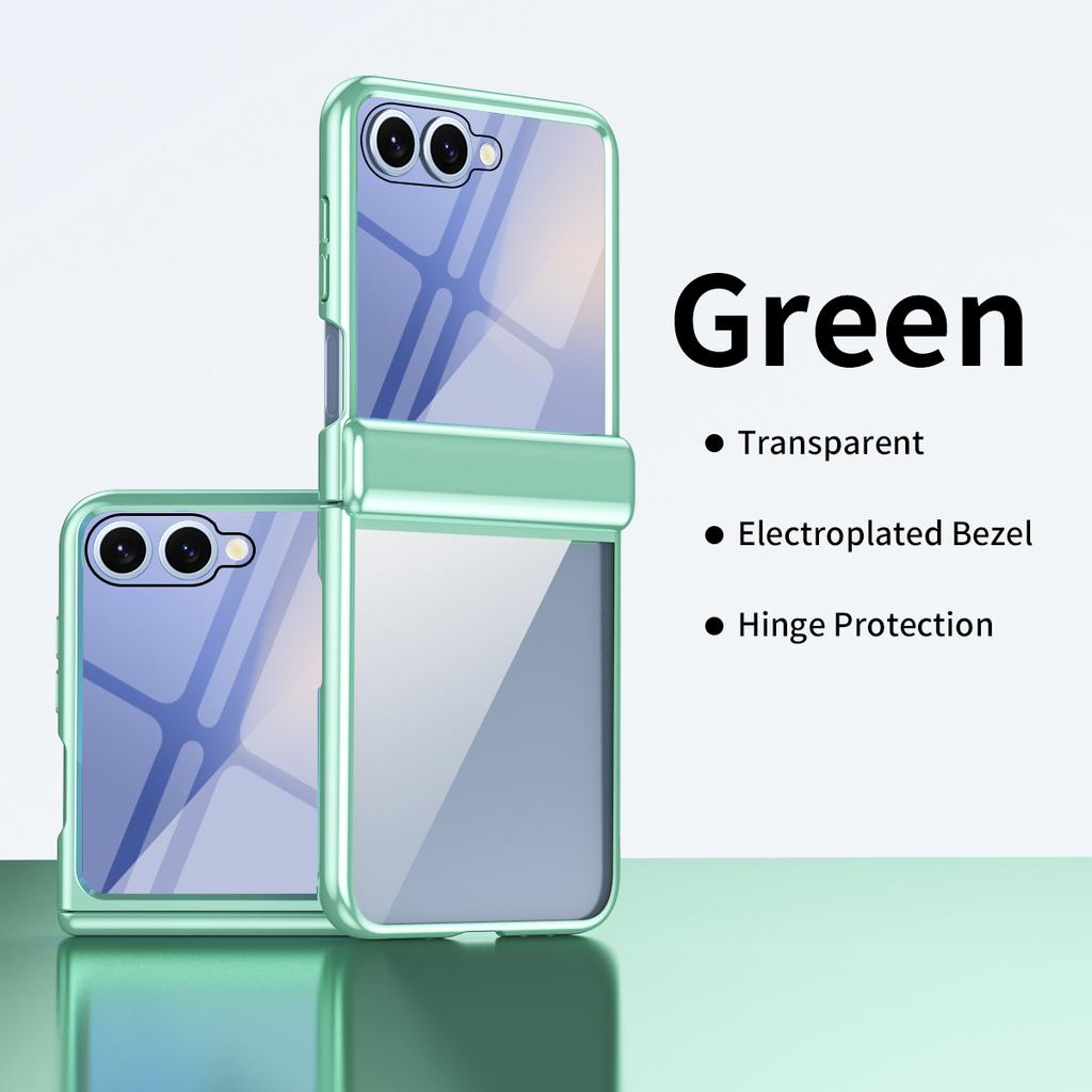 High Clear Plating Case for Samsung Galaxy Z Flip 7 5G ZFlip7 Flip7 Hinged Glass Film Protect Fold Shockproof Hard Plastic Cover