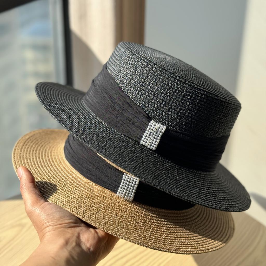 New French White Top Hat Summer Beach Vacation Visor Hat Straw Hat