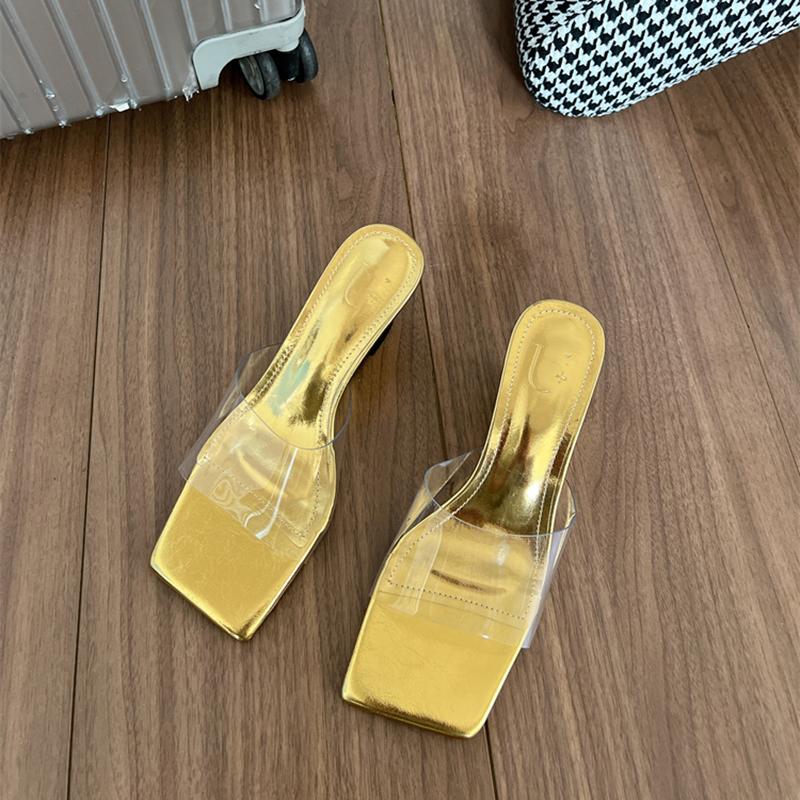 Pantoufles d'été de créateur pour femmes, chaussures élégantes en PVC transparent, sandales décontractées à talons hauts
