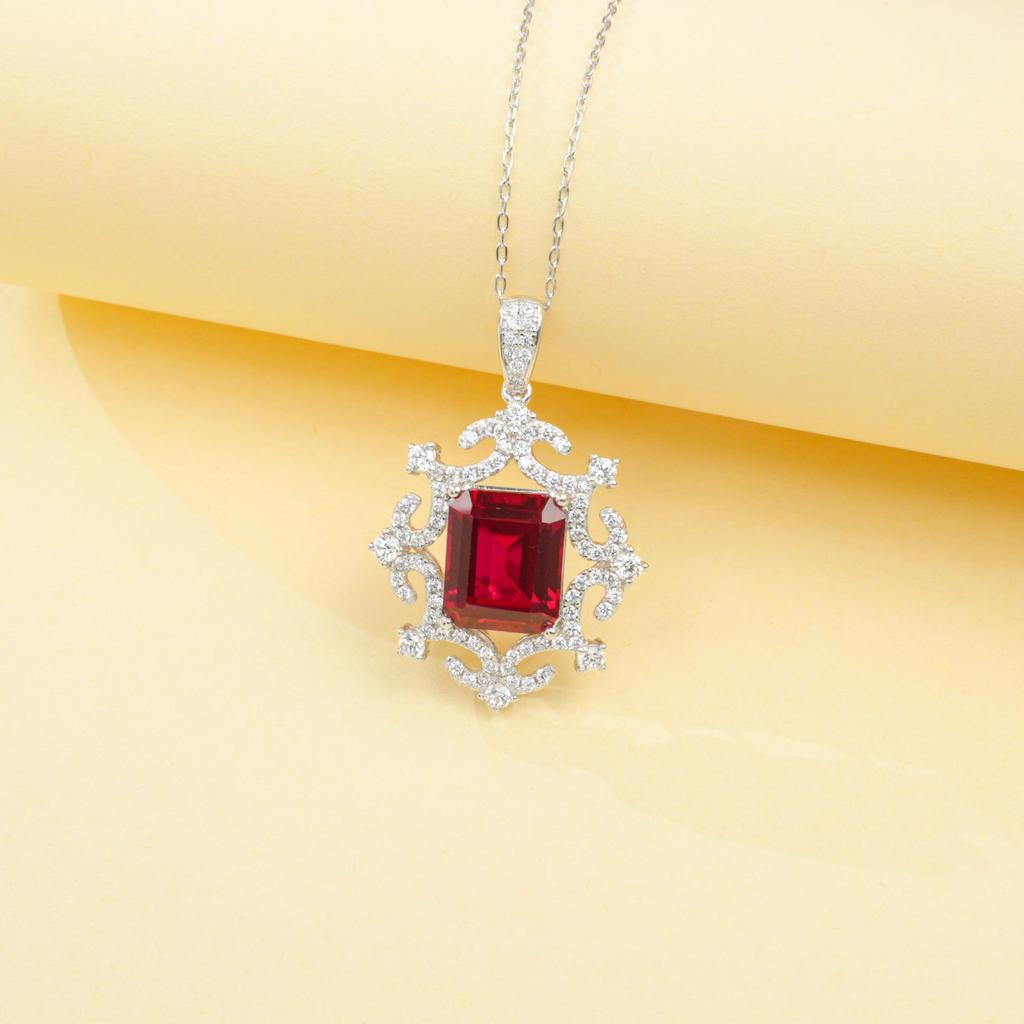 S925 Sterling Silver Ruby Snowflake Pendant Necklace - Elegant and Versatile Design