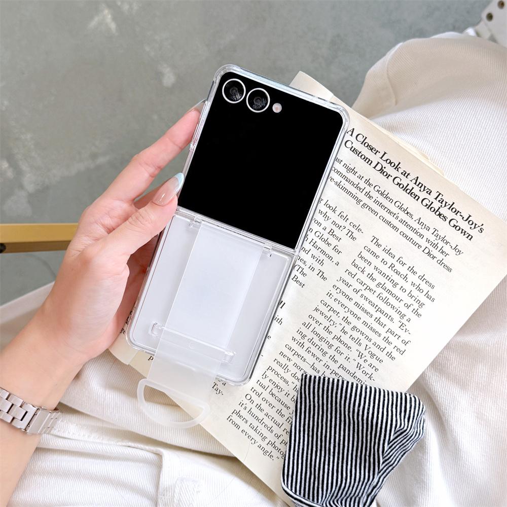 Transparent Elastic Wrist Strap Phone Case for Samsung Galaxy Z Flip7 Z Flip6 ZFlip 5 Flip7 FE Protective Hard Back Cover