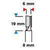Two-flute end mill, HM, 6 x 19 mm, 8 mm shank