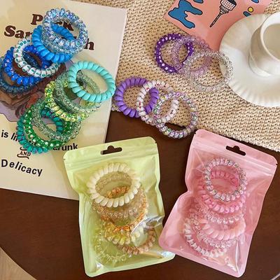 6 stuks/set snoepkleur haar touw meisje zomer telefoon draad elastische haarband mat spiraal koord rubberen haarelastiek stretch hoofdband