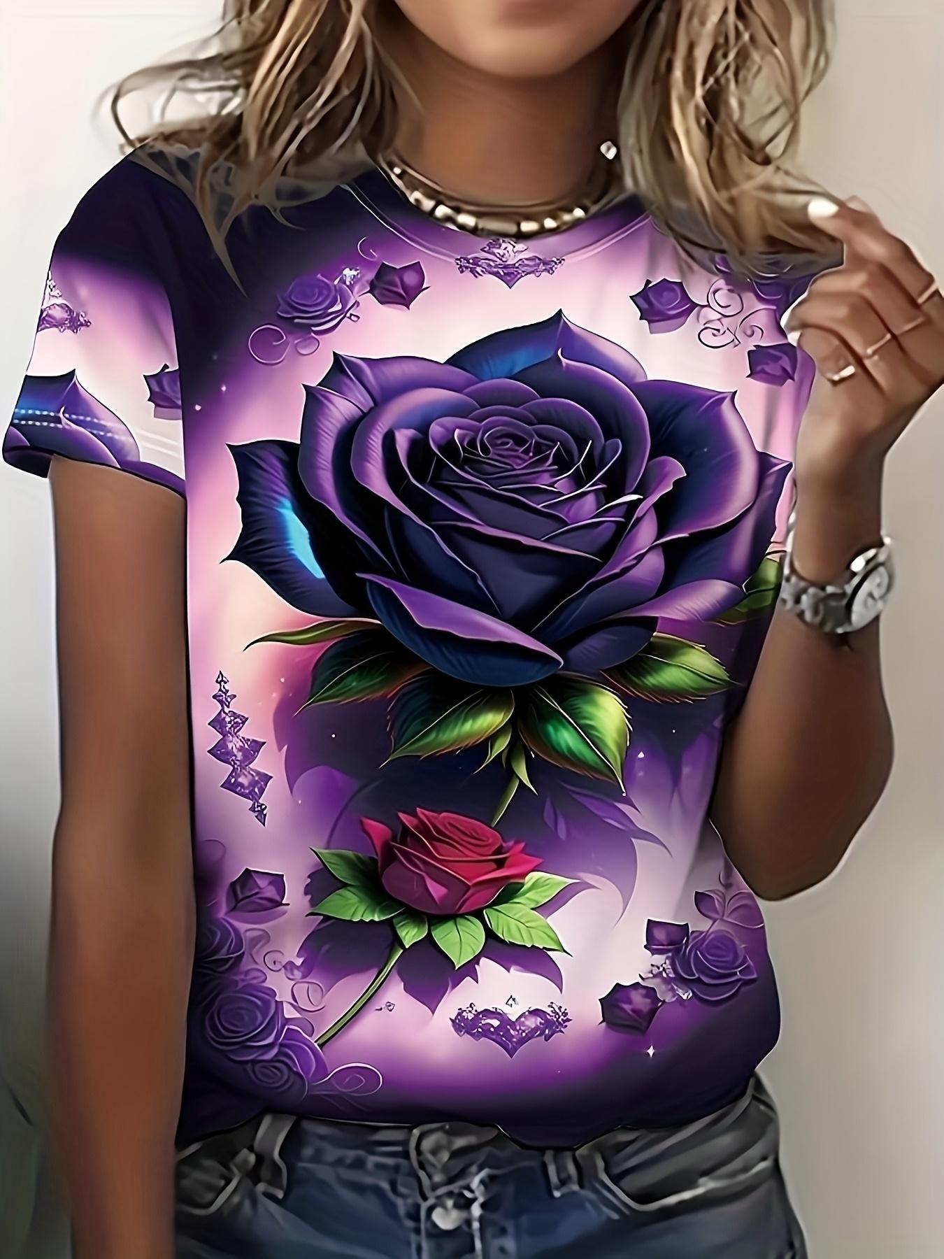A Women S Vintage Floral Print Short Sleeve Round Neck T-Shirt. Spring Summer Vintage Print Round Neck T-Shirt Casual Short Sleeve T-Shirt. Fashion Sh M дубильная кора