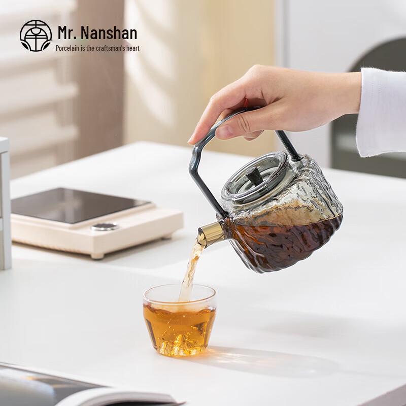 Japanese Style Glass Teapot with Blue & Gold Accents