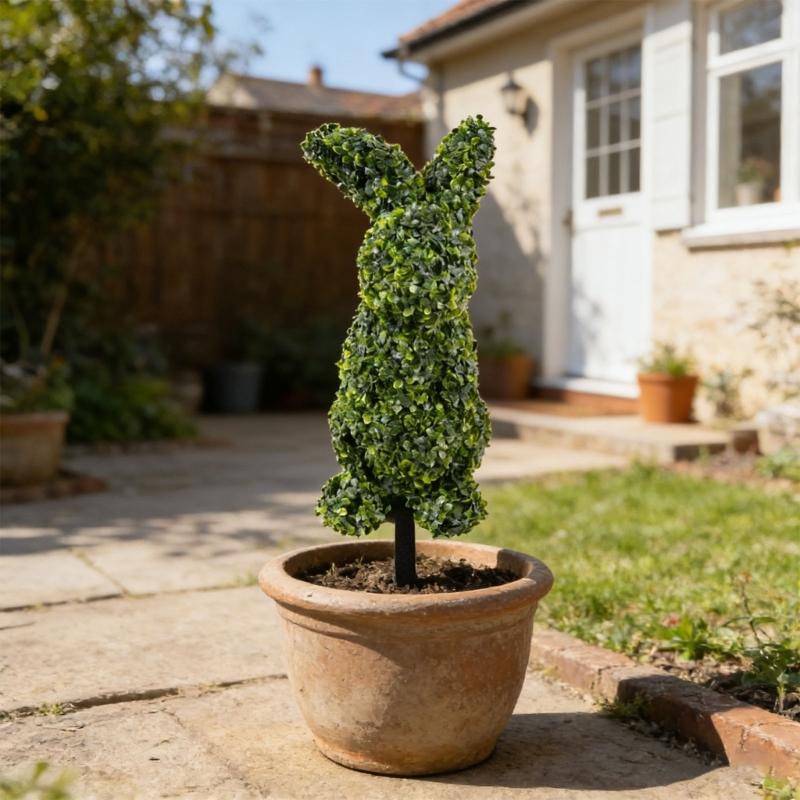 Easter Rabbit Topiary Green Artificial Rabbit Topiary Tree Pot Fake Easter Rabbit Plant Faux Plant for Porch P9YB