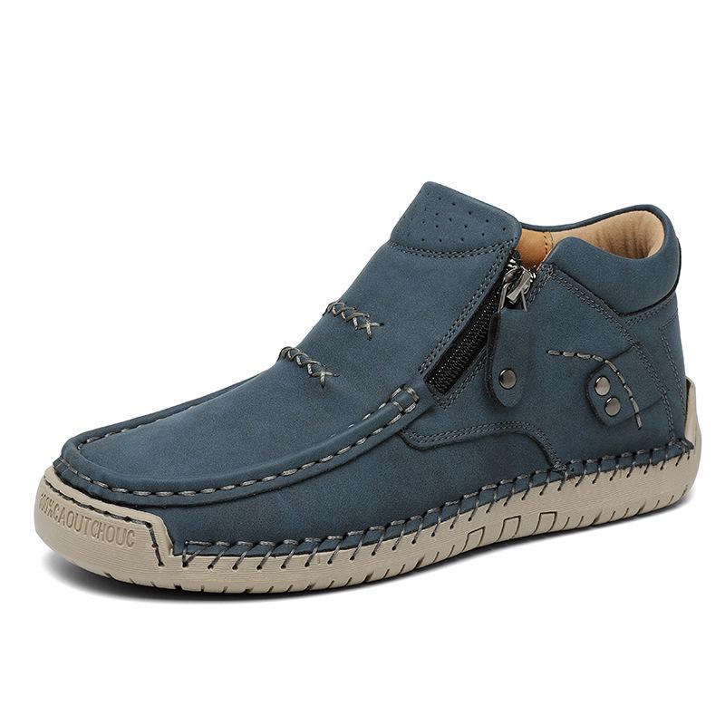 Plus Size Men s High-Top Slip-On Leather Casual Shoes for Spring 35