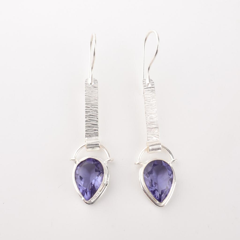 Iolite Gemstone 925 Sterling Silver Jewelry Handmade Earrings 2.3" Gift For Her EE-166-3
