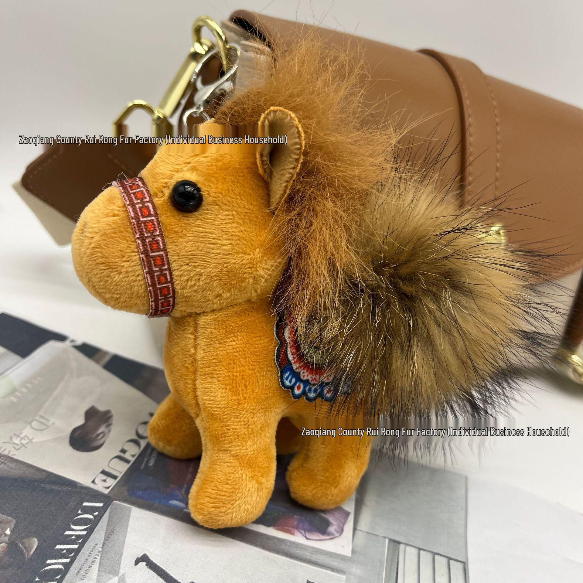 

2025 Cute Pony Real Fur Mink Pom Pom Plush Keychain Bag Charm Gift