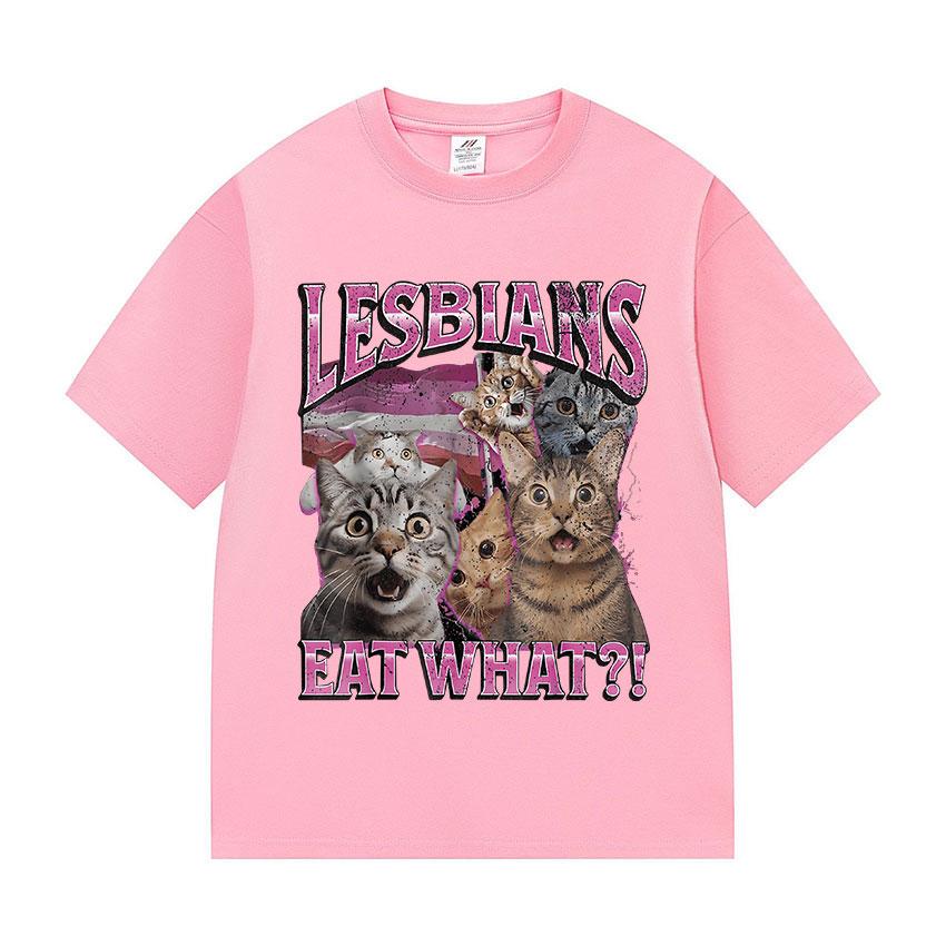 Vintage Lesbians Eat What Funny Cat Meme T Shirts Men Women Aesthetic Fashion Short Sleeve T-shirt Summer Oversized Cotton Tees