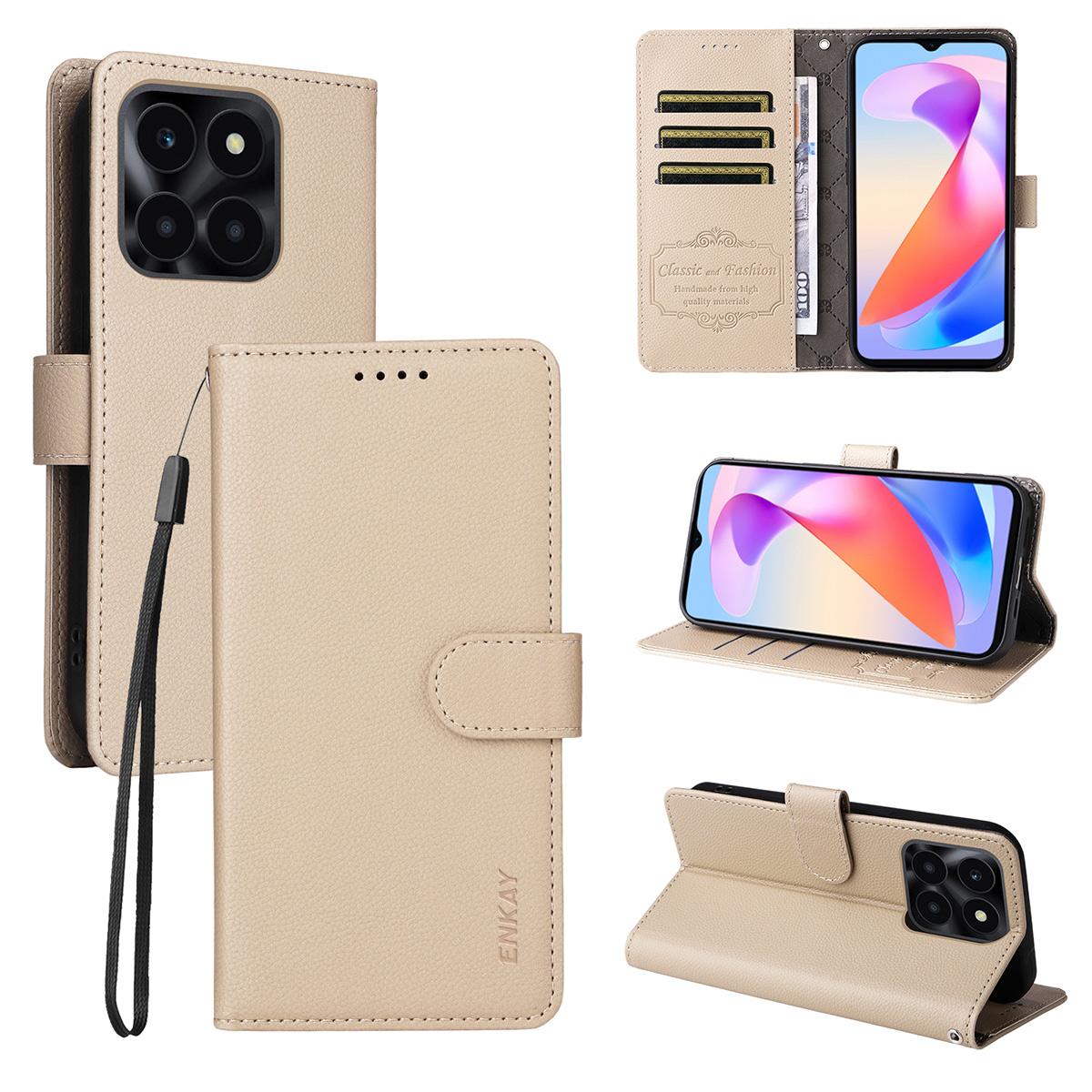 

For Honor X6b 4G/Honor X6c 4G Wallet Case with Strap ENKAY HAT PRINCE RFID Blocking Leather Stand Phone Cover