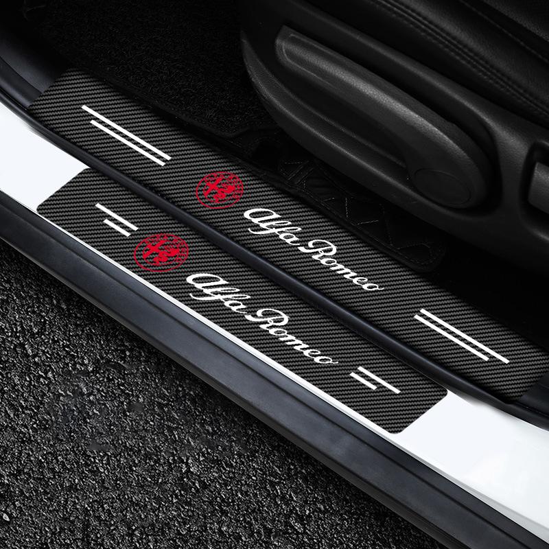 4Pc Car Door Plate Carbon Fiber Threshold Protector Sticker for Alfa Romeo Giulia Stelvio Giulietta Spider GT 4C 8C Mito Brera Modification
