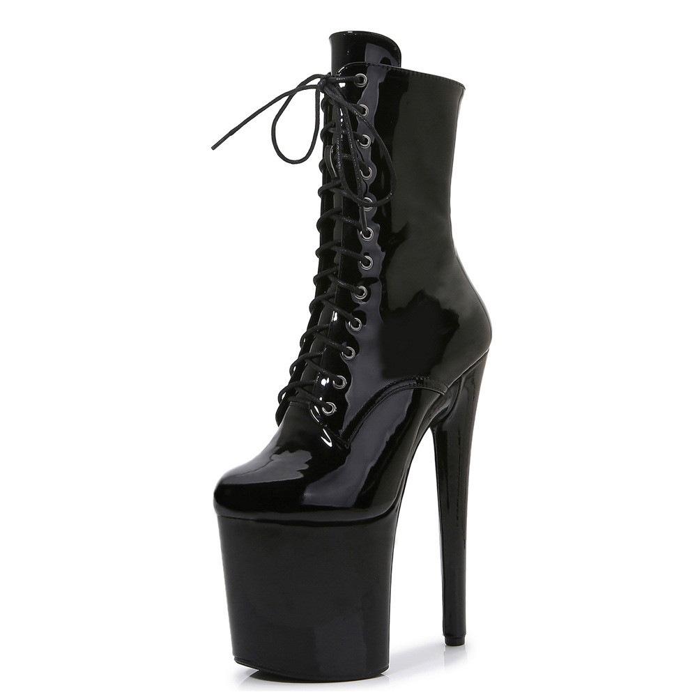 20Cm Hate Sky High Pole Dance Shoes Lace-up Mirror Low Boots Waterproof Table Dance Special Short Boots