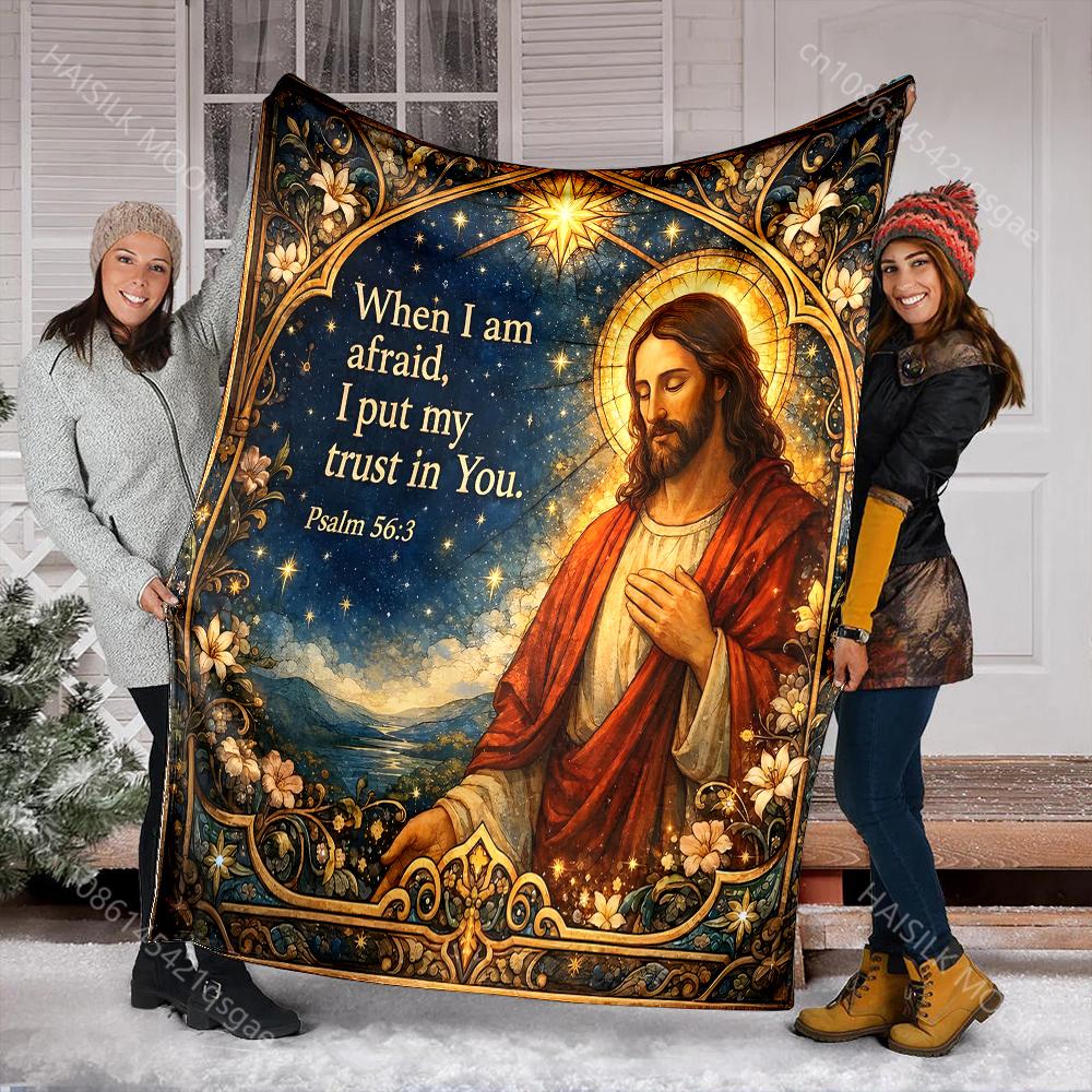 Religious theme starry sky verse Faith-printed Flannel Blanket Soft and Warm Suitable for Home Travel Picnics Camping and RV