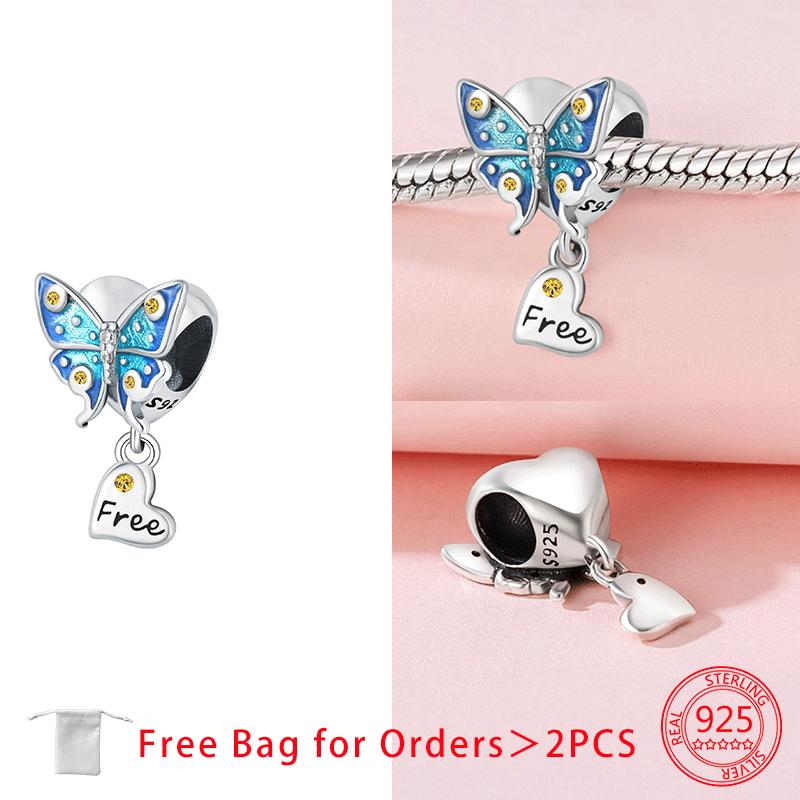 Original Charms Copper Blue Butterfly Butterfly Series Beads Pendant Fit Diy Bracelet Jewelry For Women Fine Gift Accessory