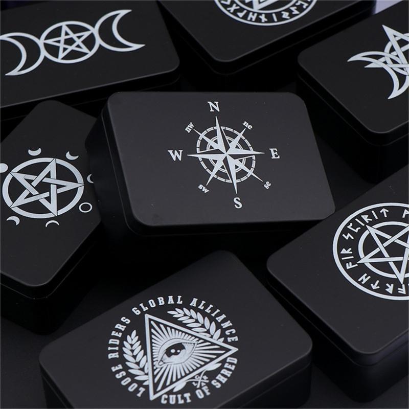 Game Card Box Astrology Trinkets Box Metal Card Storage Case Container for Fortune Telling, Witches