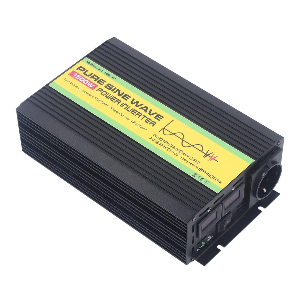 1500W Pure Sine Wave Power Inverter DC 12V To AC 220V Peak Power 3000W with LCD Single Digital Display