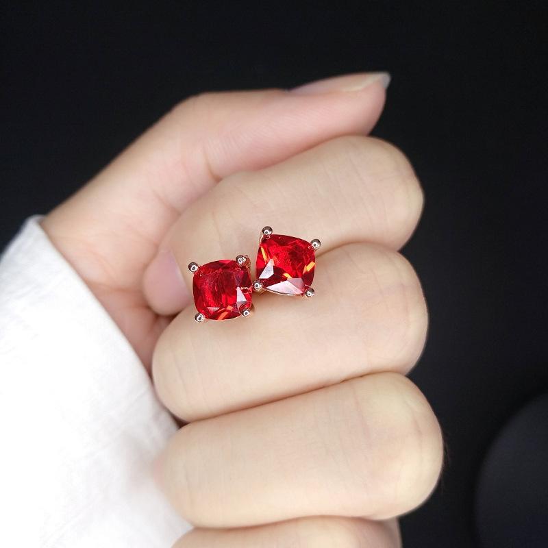 2025 Eingesetzter Edelstein Set Roségold Premium Roter Diamant Ohrringe Halskette Ring Damen Neujahrsgeschenk